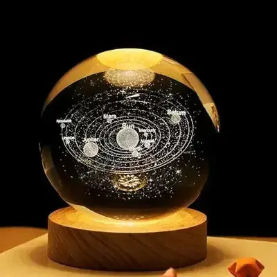 3D Galaxy Solar System Crystal Ball Night Light with Wooden Base – Kids Room Décor & Gift