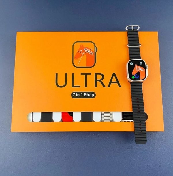 7 in 1 Ultra Smart Watch with 7 Straps | Bluetooth Calling | Wireless Charging | 2.0″ LCD | GPS, Heart Rate & Sleep Tracker – Multicolor