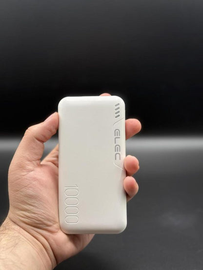 ELEC 10,000mAh Fast Charging Power Bank – Dual USB-A & Type-C Output – White Compact Powerbank with Box