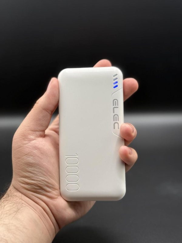 ELEC 10,000mAh Fast Charging Power Bank – Dual USB-A & Type-C Output – White Compact Powerbank with Box