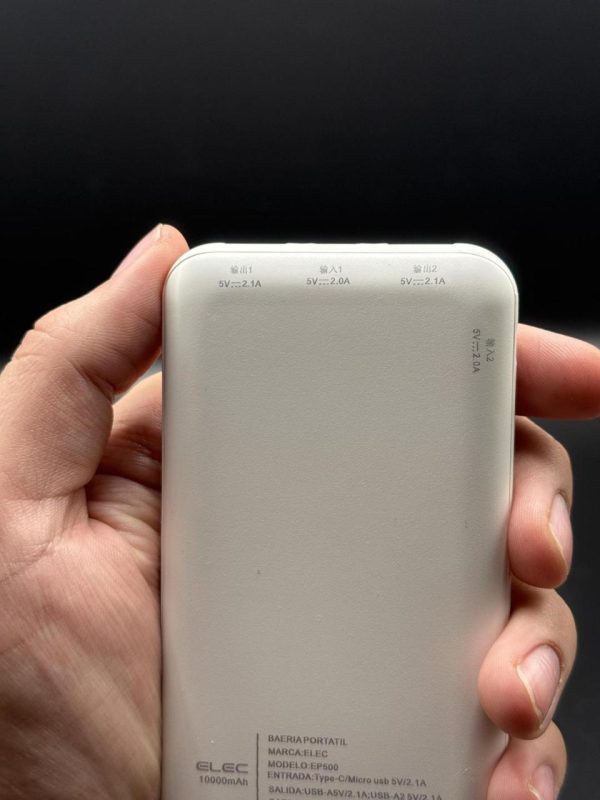 ELEC 10,000mAh Fast Charging Power Bank – Dual USB-A & Type-C Output – White Compact Powerbank with Box