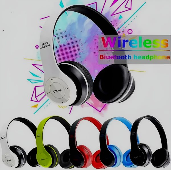 P47 Bluetooth Headphones – Foldable Over-Ear Wireless Headset for Gaming & Music (Random Color)