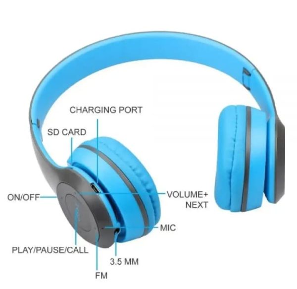 P47 Bluetooth Headphones – Foldable Over-Ear Wireless Headset for Gaming & Music (Random Color)