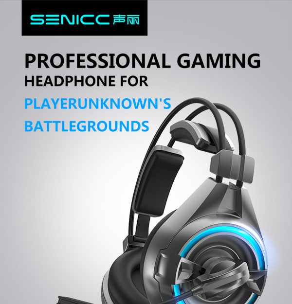 Senicc A6 USB Gaming Headset – Noise Cancelling Headphones with Mic & LED Lights (High Quality Sound)