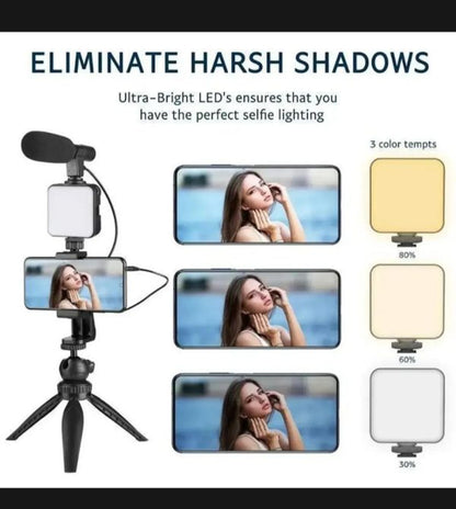 Vlogger Kit in Pakistan | Mobile Vlogging Kit with Microphone, LED Light, Tripod & Remote