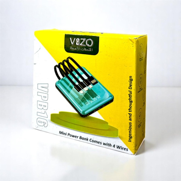 VPB16 10,000mAh Vizo Power Bank – Built-in Cables for Android, iPhone & Type-C – Compact & Fast Charging Powerbank